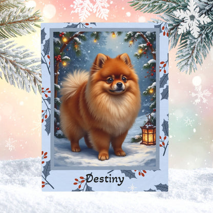 Pomeranian Orange personalized winter throw featuring a cheerful orange Pom in a cozy lodge winter scene
