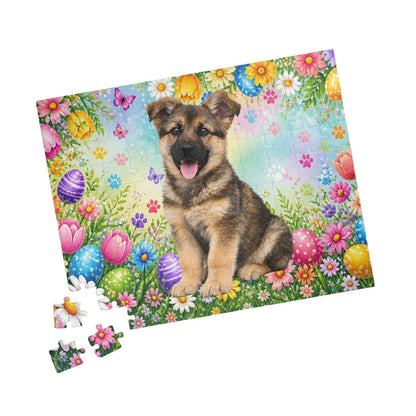 German Shepherd (Sable) Easter Puppy Puzzle - Spring Eggs, Wildflowers, and Butterflies