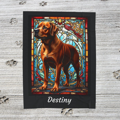 Rottweiler Rare Red Coat Blanket, Velveteen Plush Stained Glass Dog Throw, Custom Dog Lover Gift