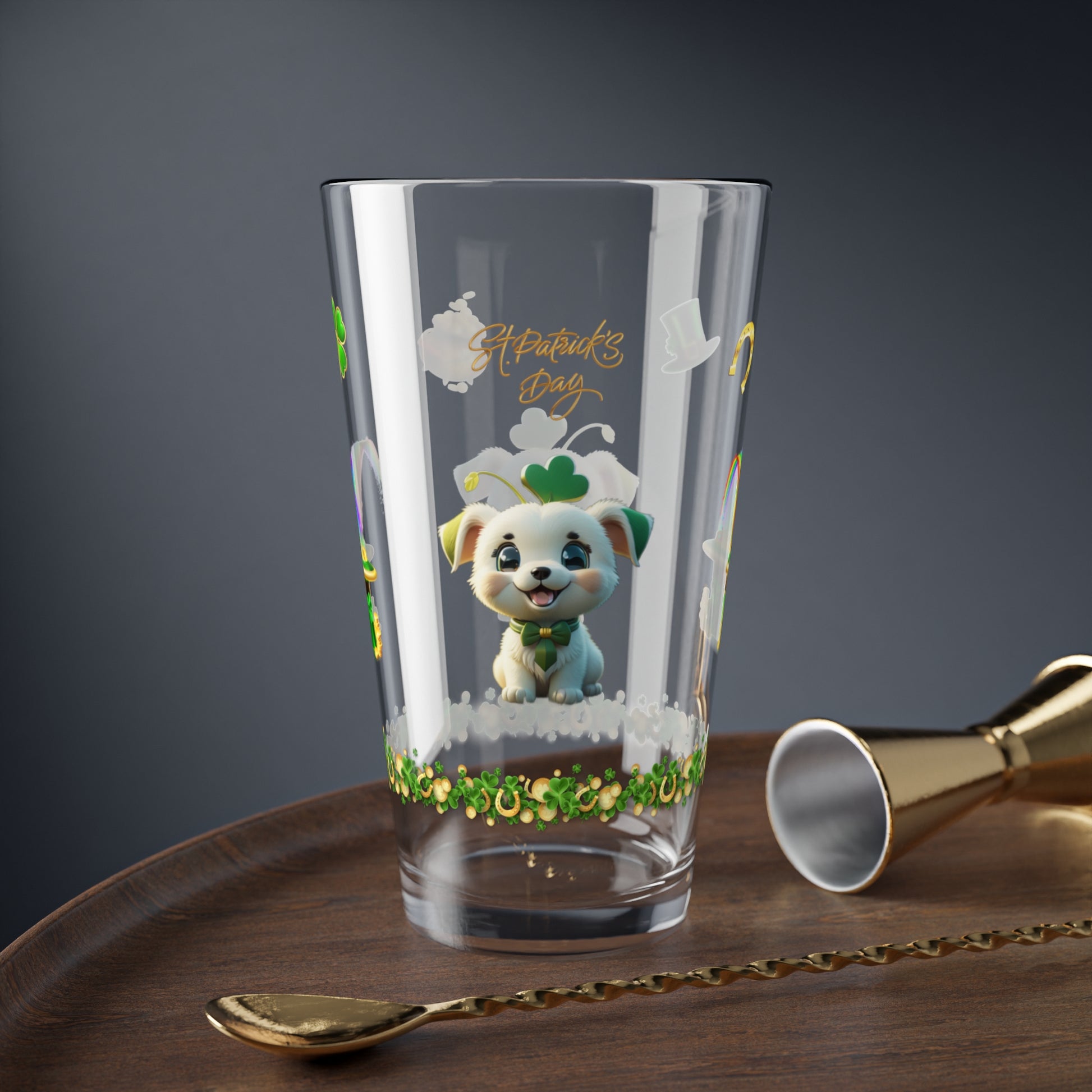 Gaelic Gratitude Puppy: Mindful St. Patrick's Day 16oz Pint Glasses - Festive Design for Positivity & Wellness