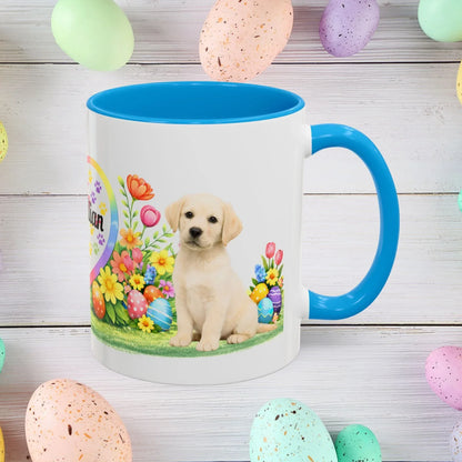 Shop our labrador retriever yellow pale buttemilk puppy easter mug featuring the 11oz style option from MySisterIsASurvivor.
