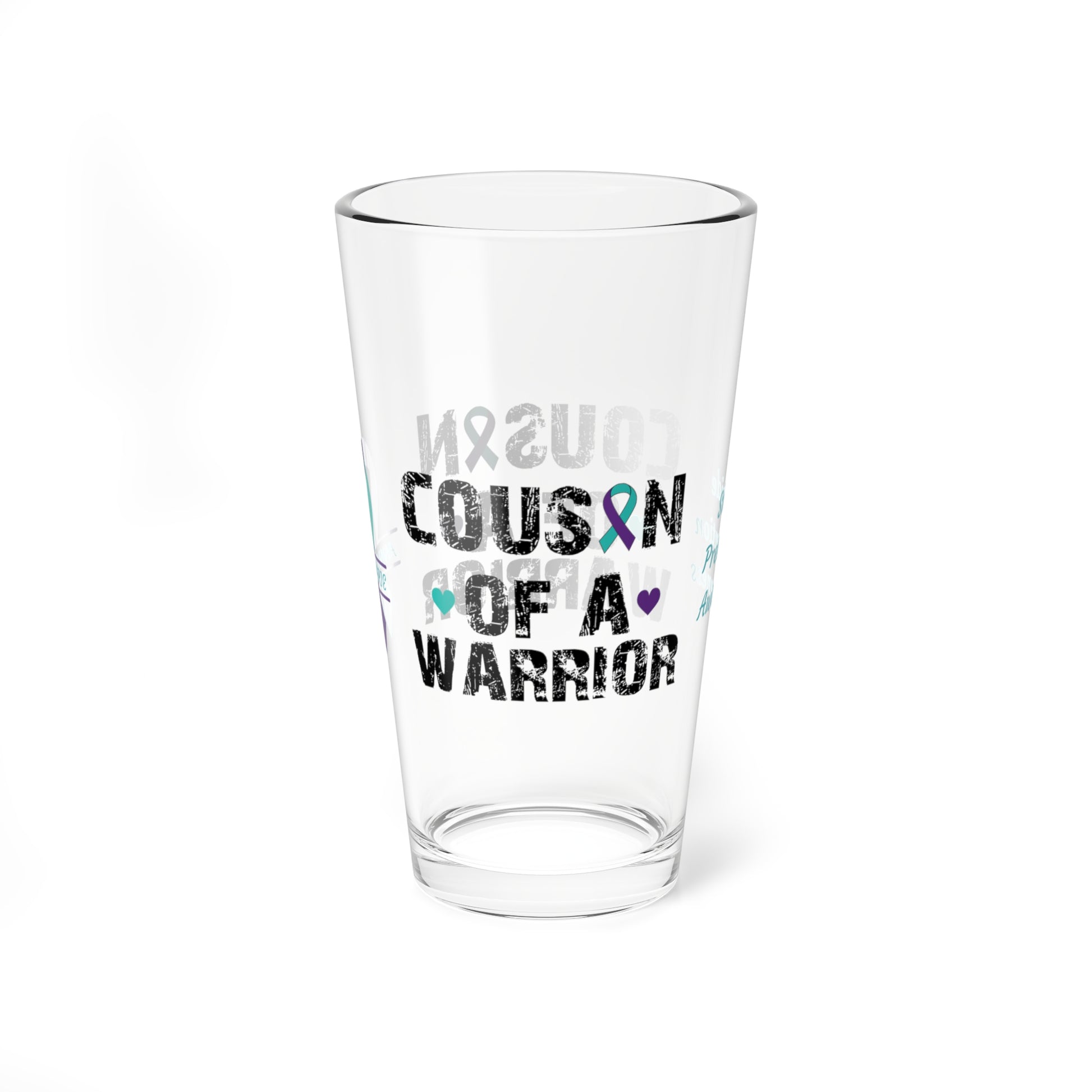 Cousin of a Warrior: Personalized Suicide Prevention Awareness Warrior Pint Glass - Proud Family Member