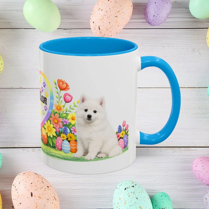 Shop our american eskimo puppy easter mug featuring the 11oz style option from MySisterIsASurvivor.