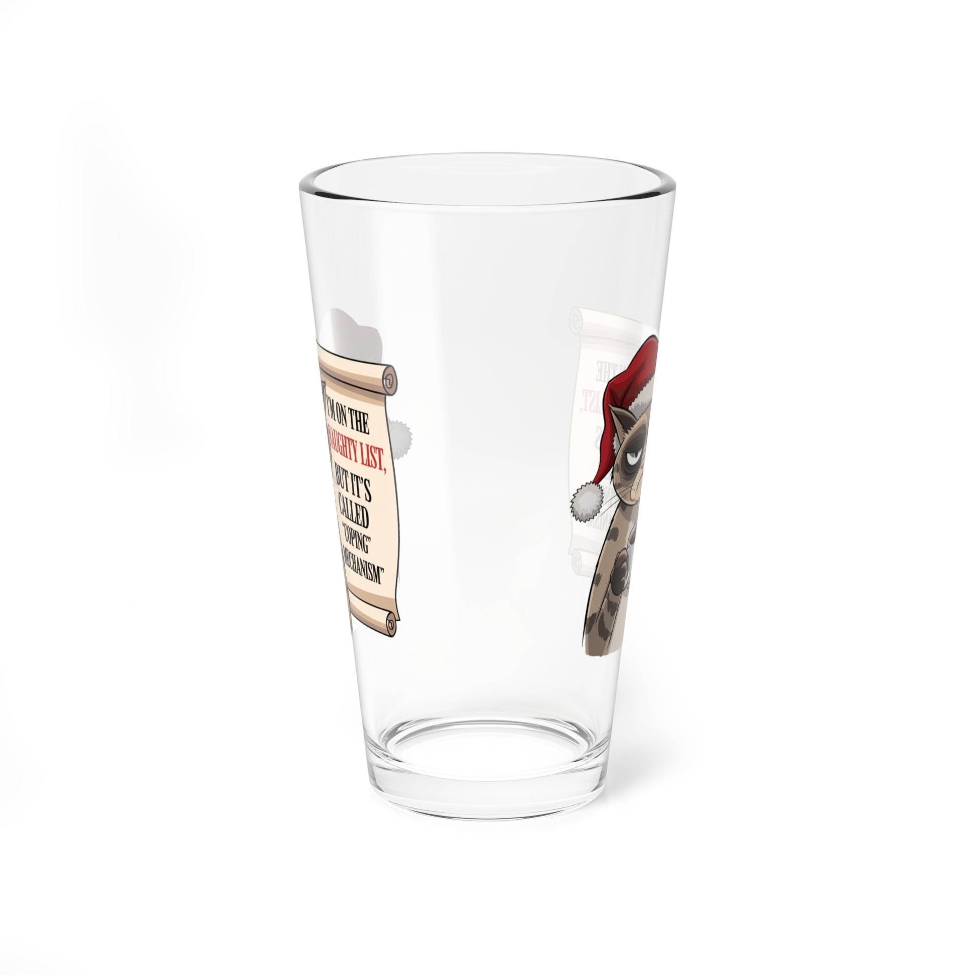 I'm On The Naughty List, But It's Called Coping Mechanism, Christmas Pint Glass, 16oz