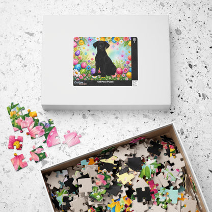 Doberman (Black) Easter Puppy Puzzle - Spring Flowers, Easter Eggs, and Butterflies