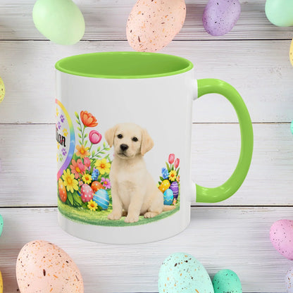 Shop our labrador retriever yellow pale buttemilk puppy easter mug featuring the 11oz style option from MySisterIsASurvivor.
