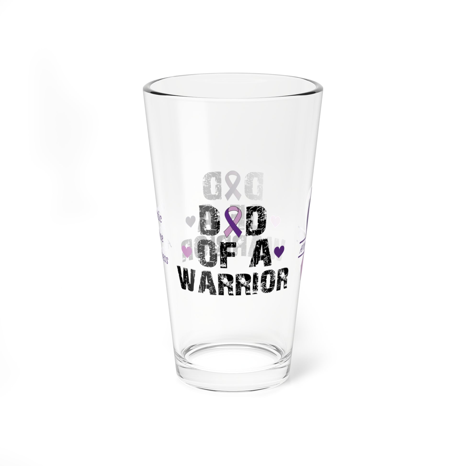 Dad of a Warrior: Personalized Domestic Violence Awareness Warrior Pint Glass - Proud Family Member