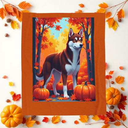 Dark Red Husky amber eyes velveteen plush blanket, custom dog throw for red Husky owners - MySisterIsASurvivor