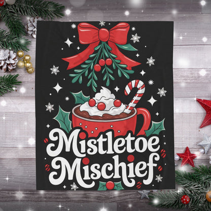 Holiday blanket “Mistletoe Mischief” cute Christmas throw with festive winter design for cozy fun
