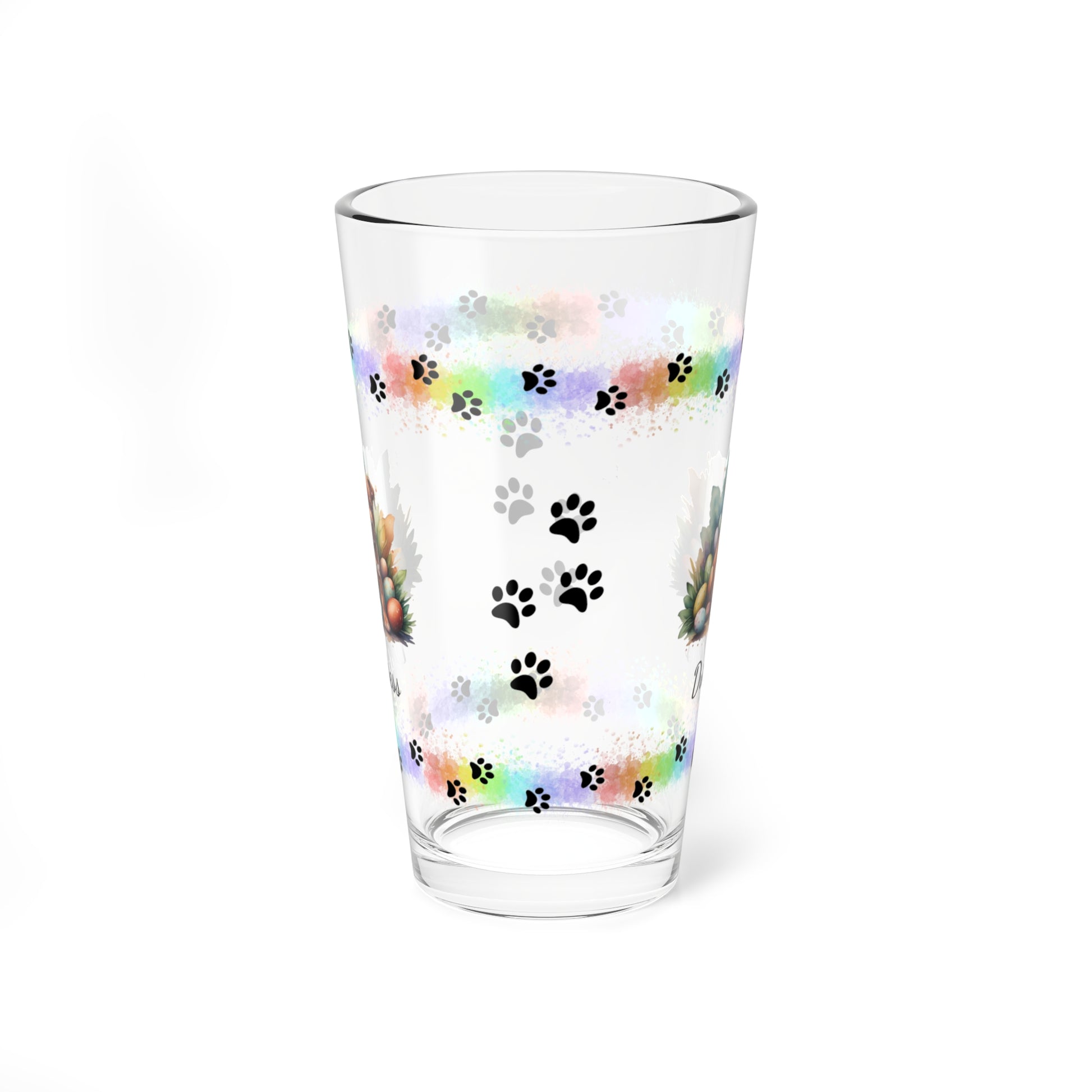 Pitbull (Red) Personalized Easter Puppy 16oz Pint Glass - Custom Dog Design, Mental Health Gift, Easter Décor, and Festive Celebrations