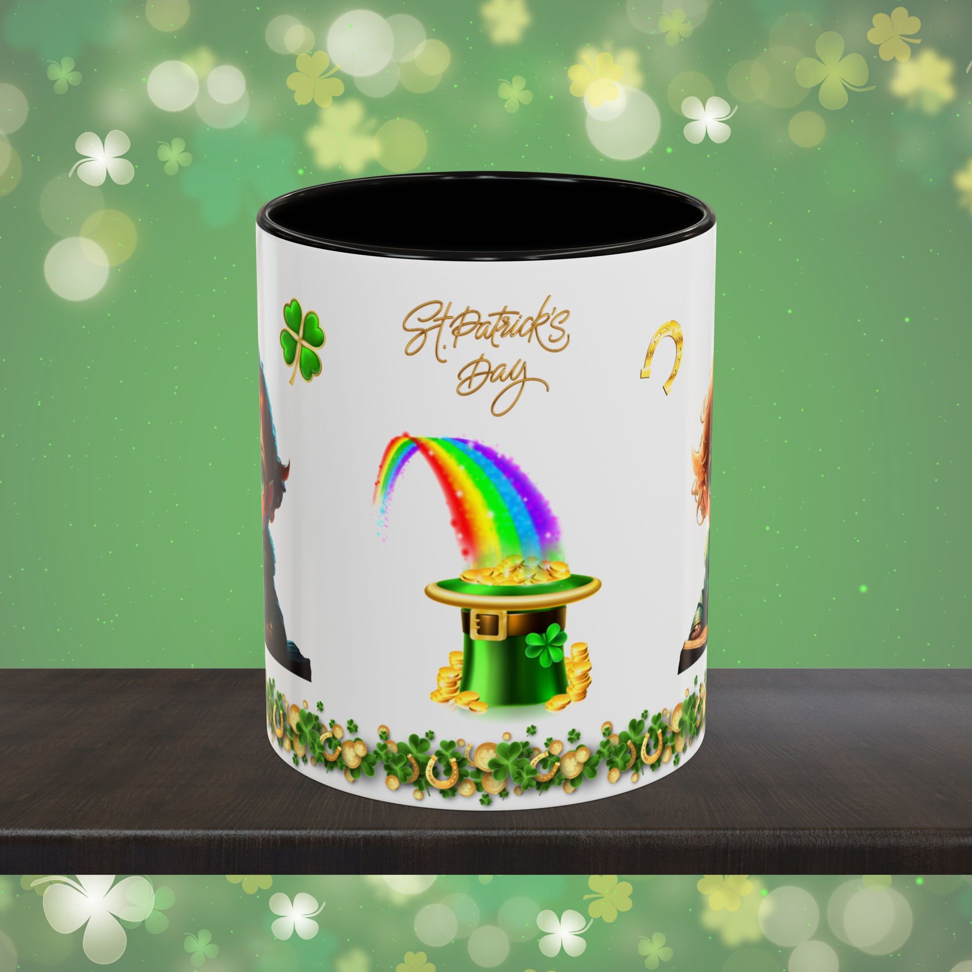 Leprechaun Labyrinth Logic: St. Patrick's Day Two-Tone Coffee Mug - Festive Ceramic Mug for Positivity & Mindfulness