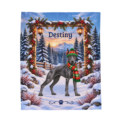 Doberman (Blue Coat) - Personalized Winter Blanket, Custom Name Velveteen Throw