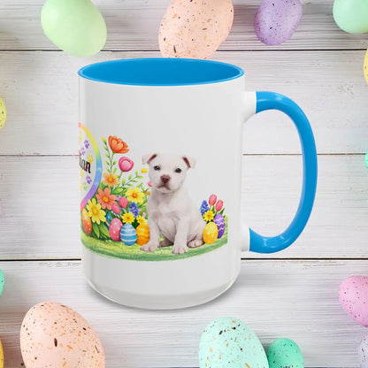 Shop our pitbull white puppy easter mug featuring the 15oz style option from MySisterIsASurvivor.