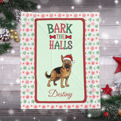 German Shepherd Personalized Velveteen Blanket - Breed-specific cozy Bark The Halls dog throw