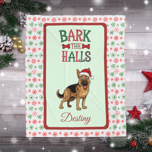 German Shepherd Personalized Velveteen Blanket - Breed-specific cozy Bark The Halls dog throw