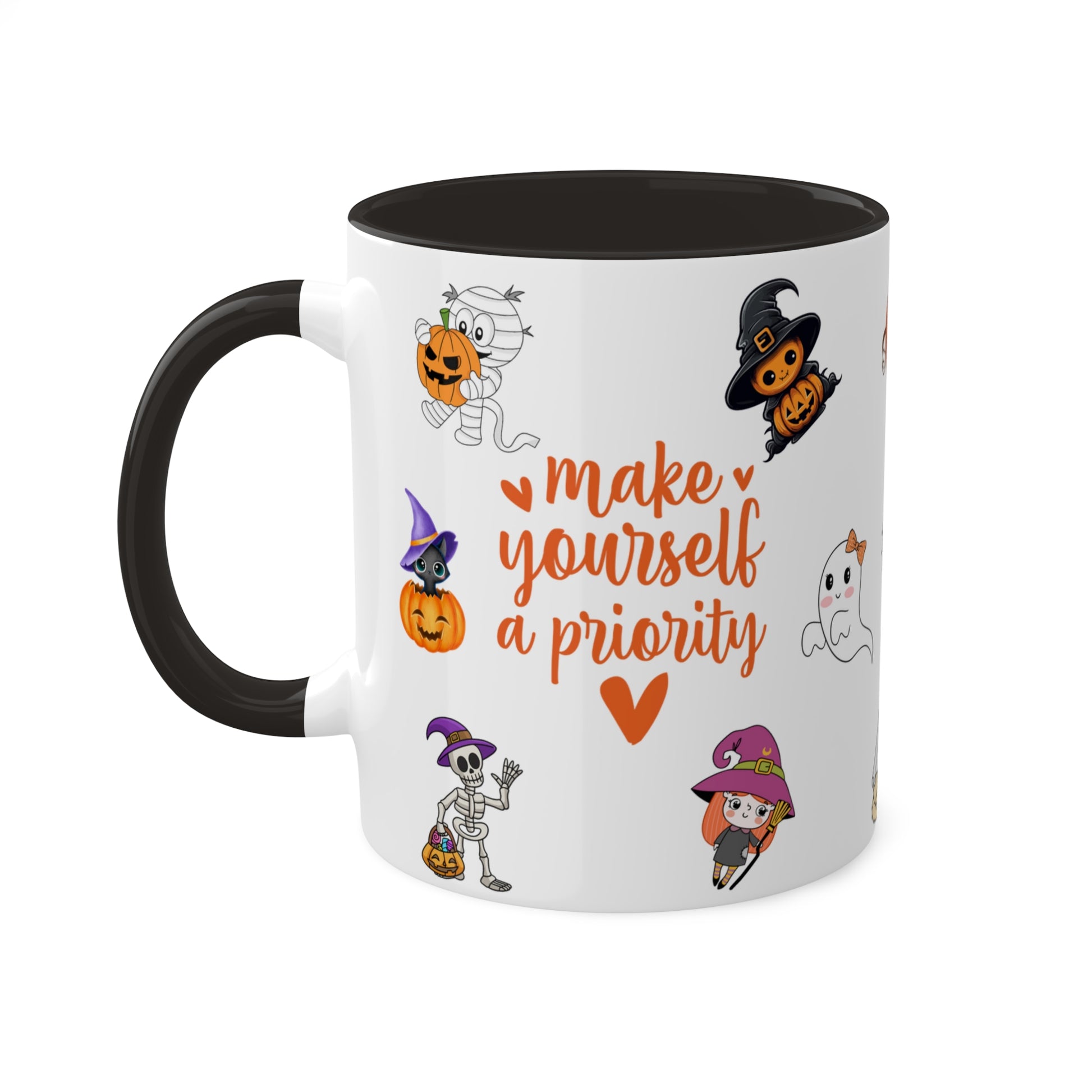 Make Yourself A Priority - Halloween Affirmation Mug - 11oz Ceramic Coffee Cup with Positive Quotes & Cute Vibes