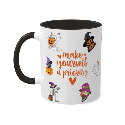 Make Yourself A Priority - Halloween Affirmation Mug - 11oz Ceramic Coffee Cup with Positive Quotes & Cute Vibes