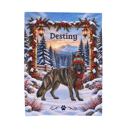 German Shepherd (Brindle Coat) - Personalized Snowy Mountain Blanket, Custom Name Velveteen Throw - MySisterIsAsurvor