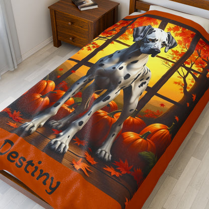Harlequin Great Dane velveteen plush blanket, warm soft dog throw, personalized gift for Dane lovers