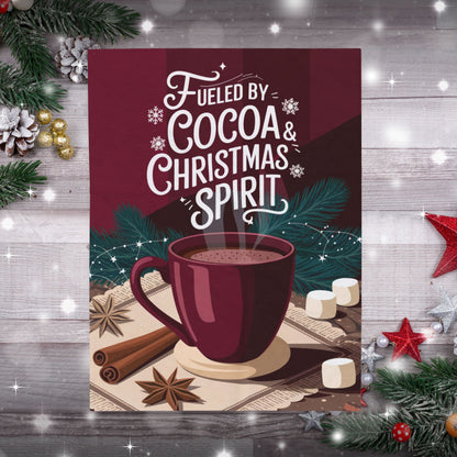 Holiday blanket “Fueled by Cocoa & Christmas Spirit” cozy Christmas throw for warmth and fun