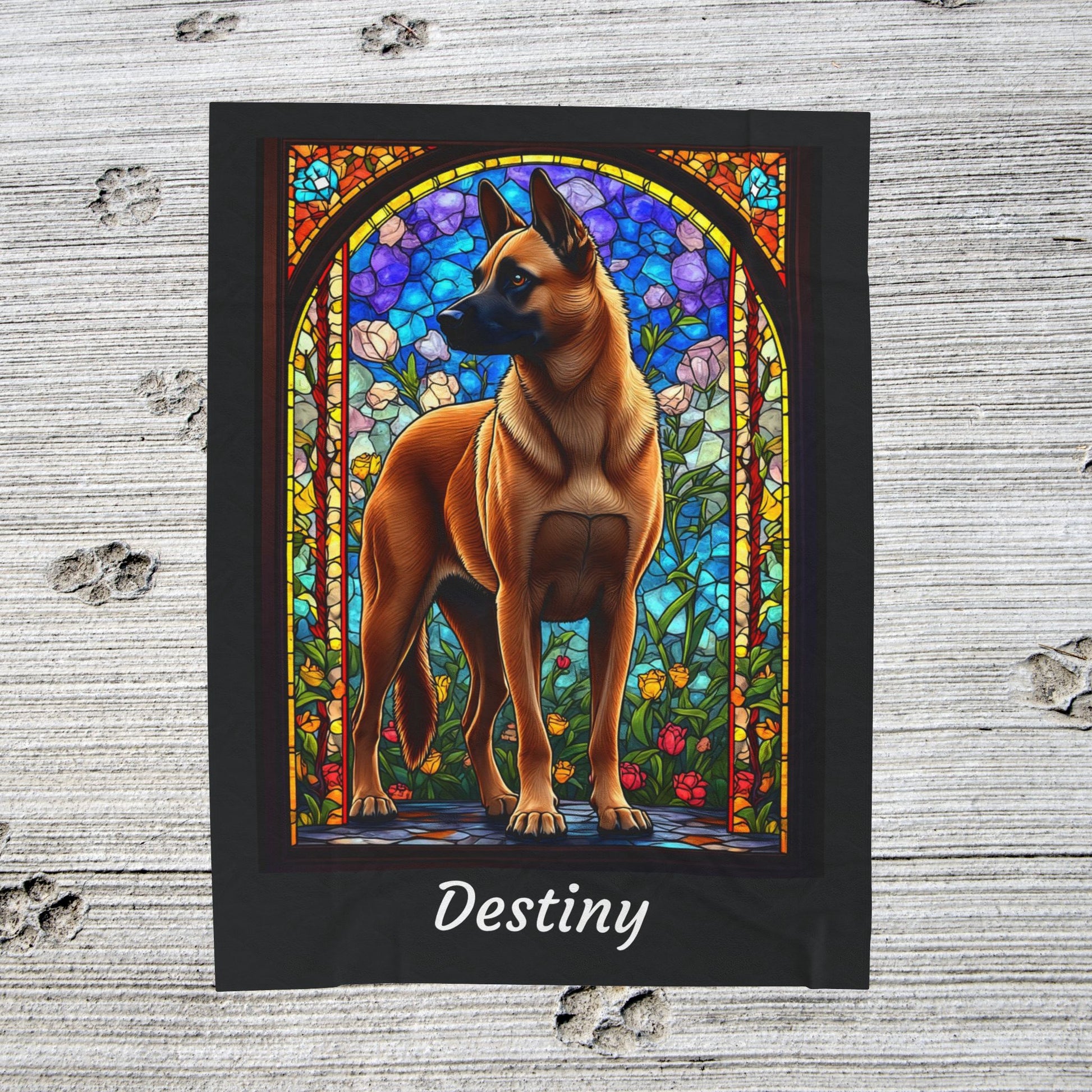 Belgian Malinois red velveteen blanket, stained glass dog throw, personalized pet lover gift - MySisterIsASurvivor