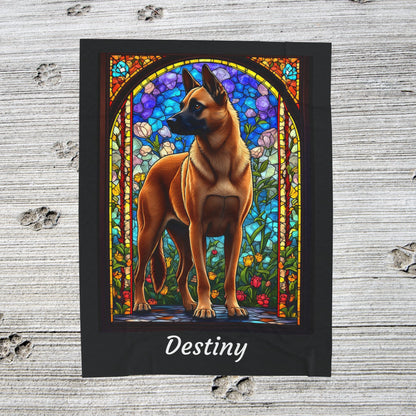 Belgian Malinois red velveteen blanket, stained glass dog throw, personalized pet lover gift - MySisterIsASurvivor