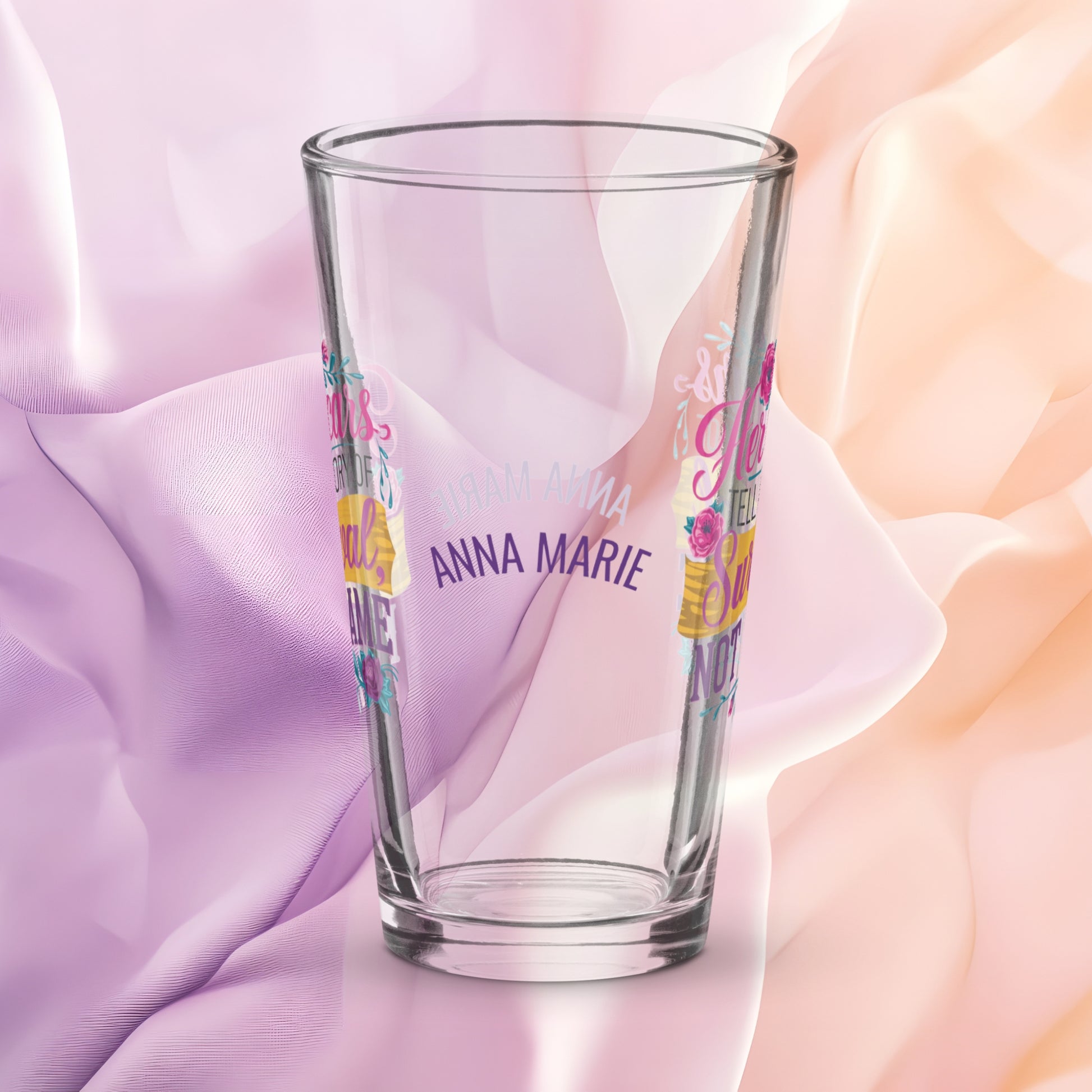 Her Scars Tell a Story of Survival Not Shame pint glass, powerful survivor quote, empowerment drinkware