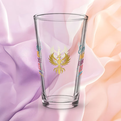 Every Story Matters Every Voice Counts pint glass, domestic violence awareness design, survivor empowerment