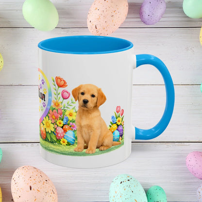 Shop our labrador retriever yellow golden puppy easter mug featuring the 11oz style option from MySisterIsASurvivor.