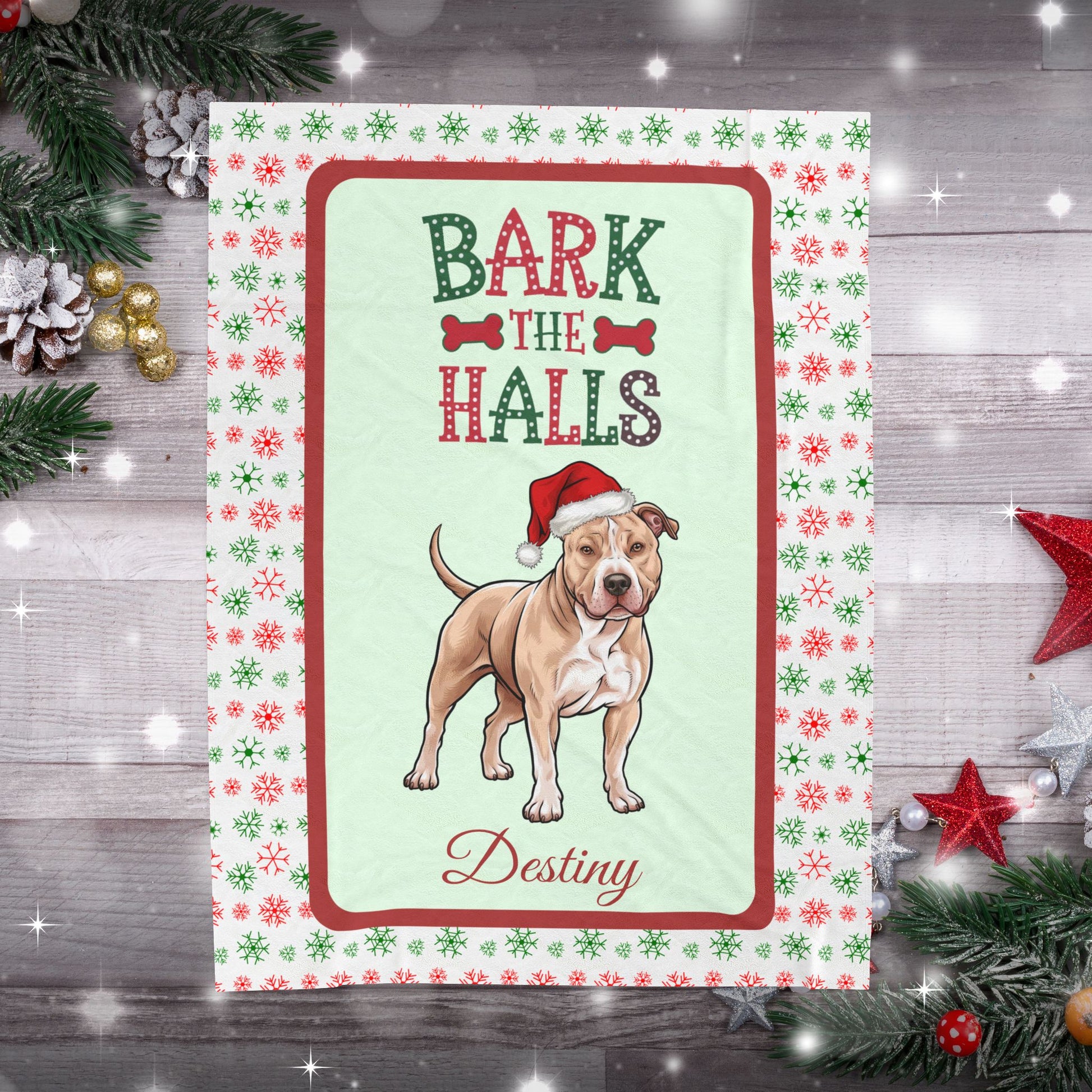 Pitbull (Fawn) custom velveteen blanket cozy holiday throw gift for dog lovers and festive seasonal décor