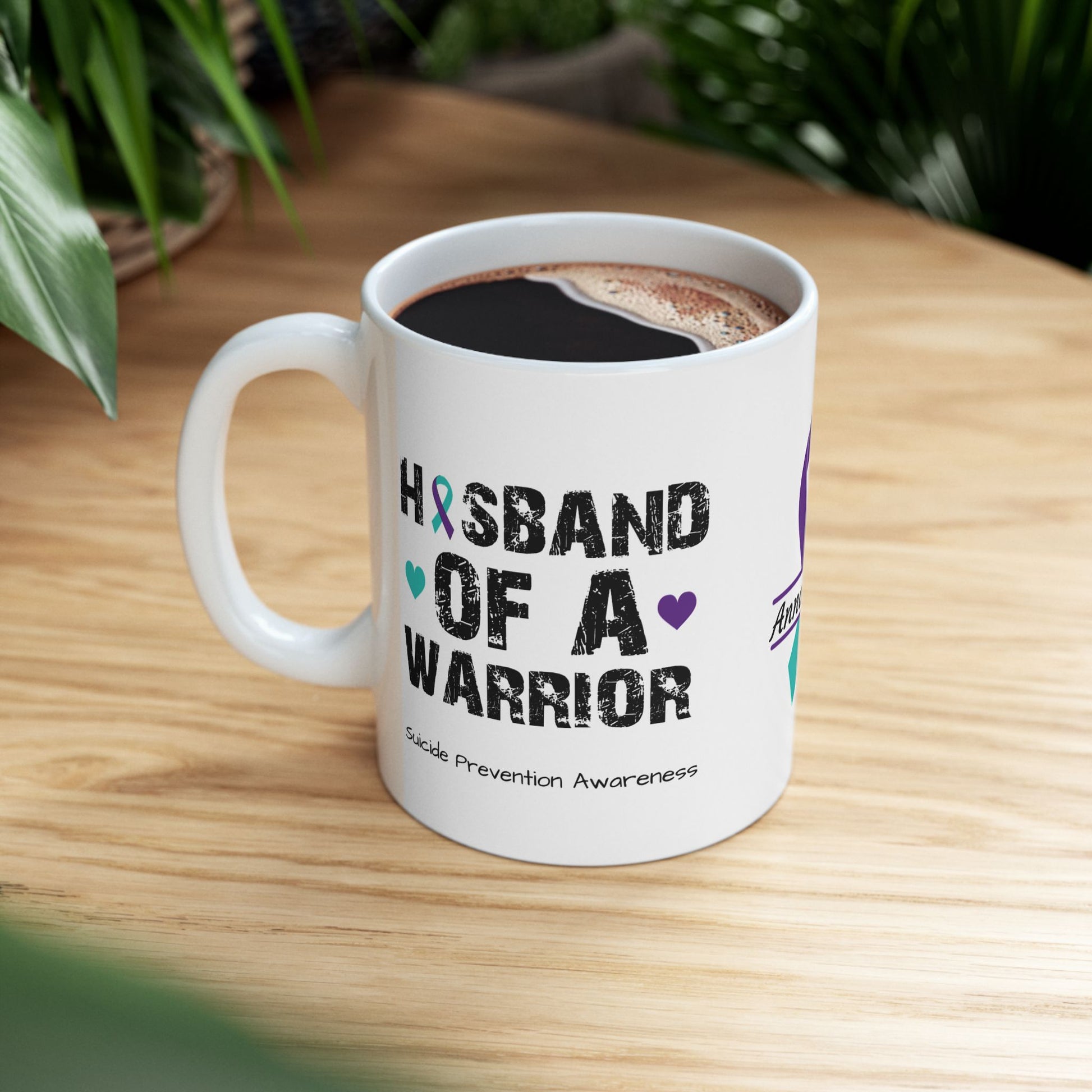 Husband of a Warrior - Personalized Suicide Prevention Awareness Gift, Empowerment and Resilience Ceramic Mug, Support for Survivors