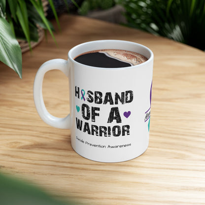 Husband of a Warrior - Personalized Suicide Prevention Awareness Gift, Empowerment and Resilience Ceramic Mug, Support for Survivors