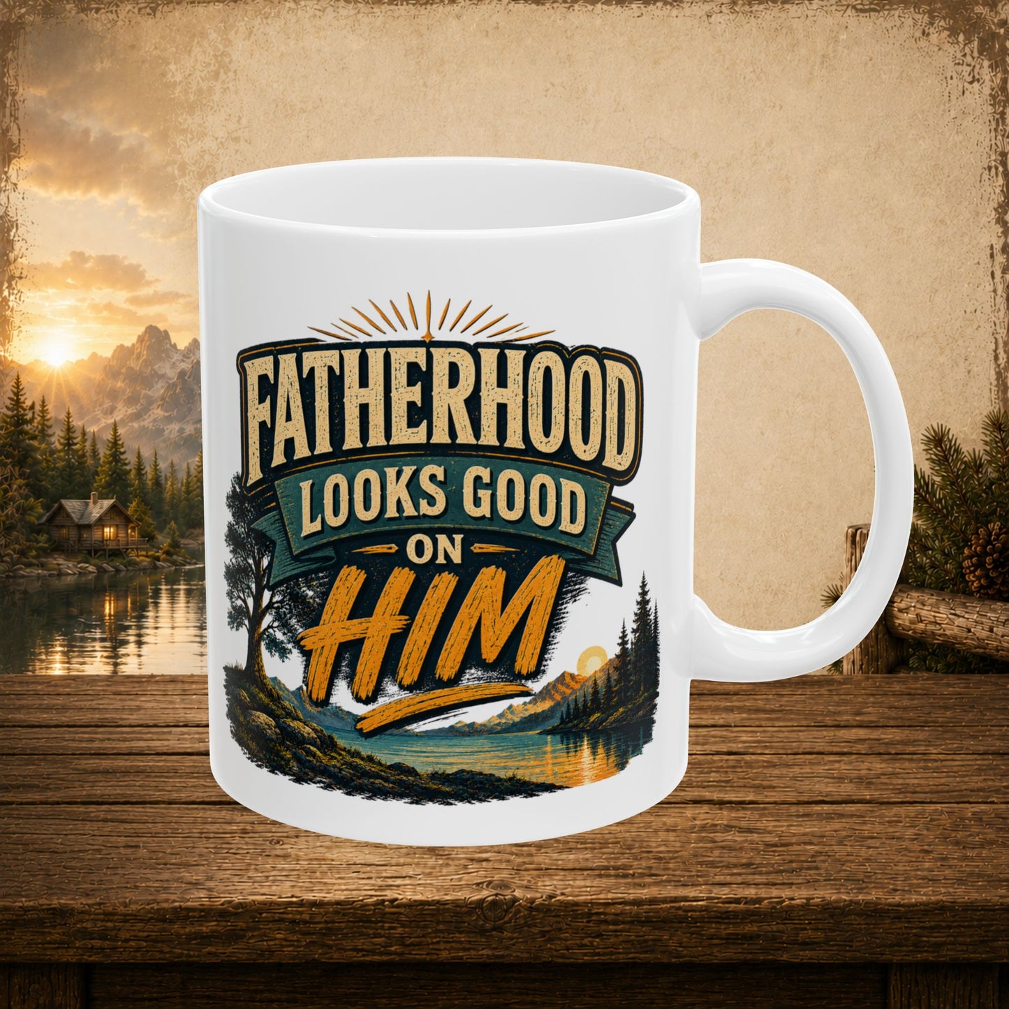 Fatherhood looks good on him personalized mug, fun Father’s Day gift for dad