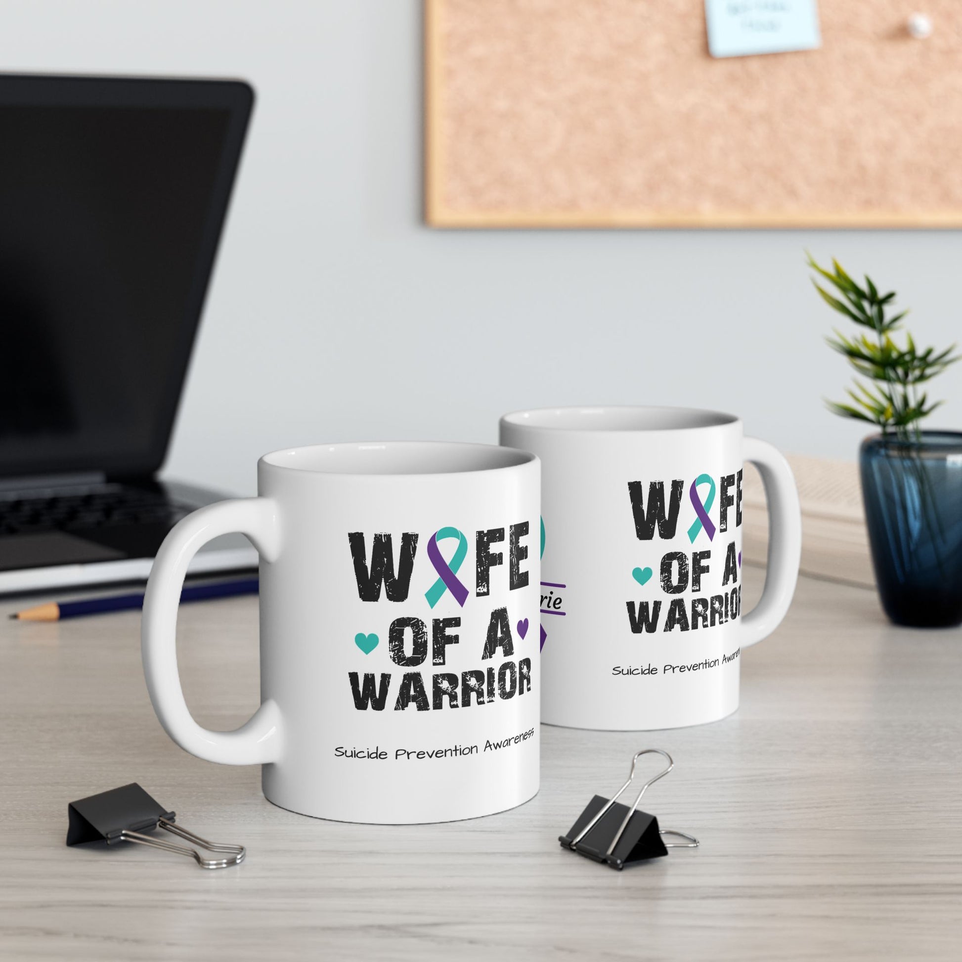 Wife of a Warrior - Personalized Suicide Prevention Awareness Gift, Empowerment and Resilience Ceramic Mug, Support for Survivors