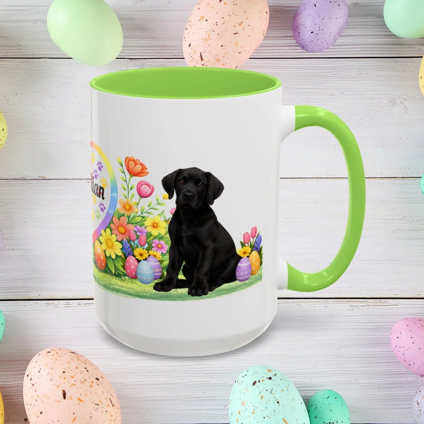 Shop our great dane black puppy easter mug featuring the 15oz style option from MySisterIsASurvivor.
