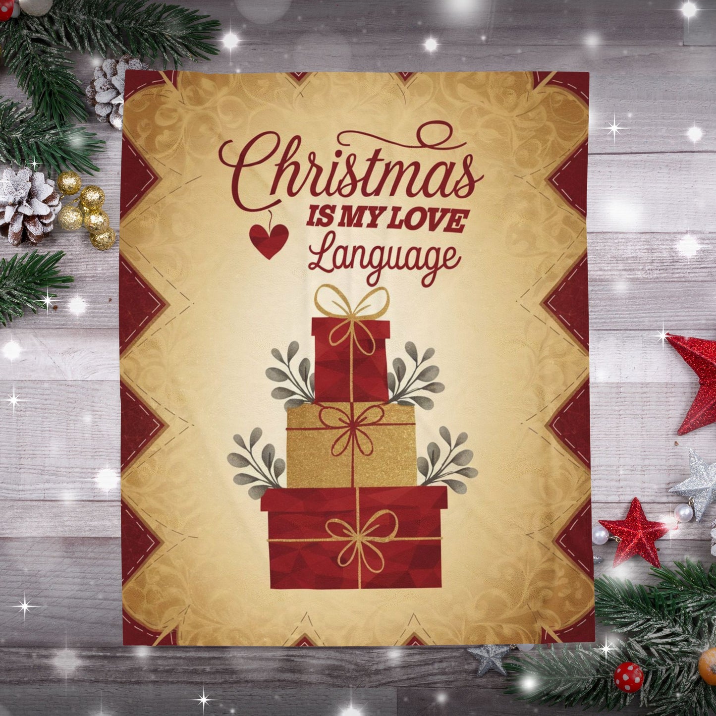 Christmas blanket “Christmas Is My Love Language” with festive winter design for cozy self-care