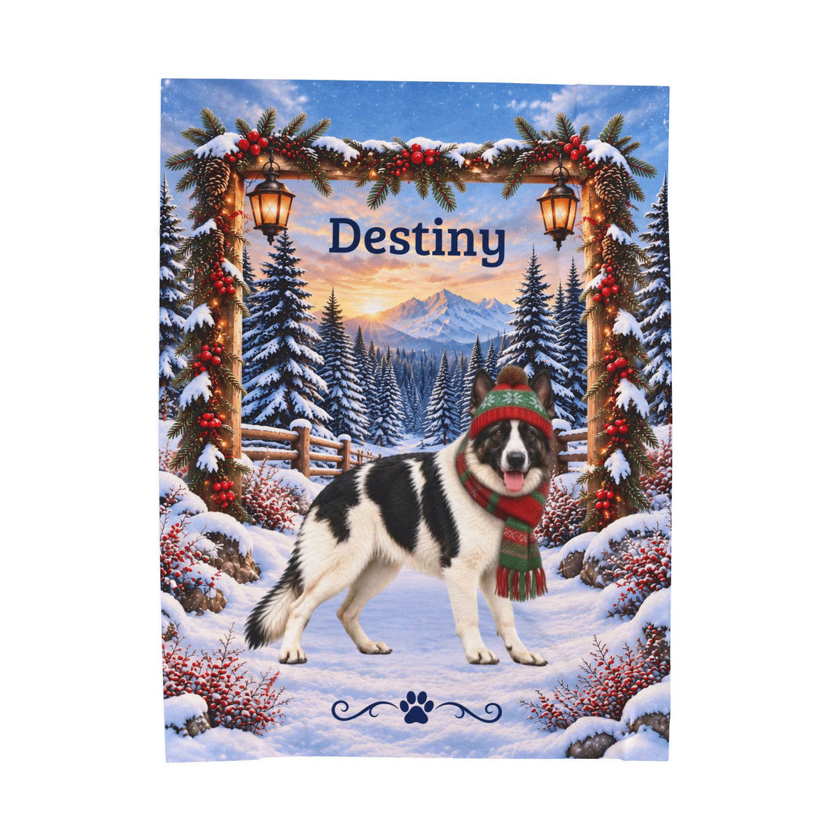 German Shepherd (Black & White Coat) - Personalized Winter Cabin Throw, Custom Name Velveteen Blanket - MySisterIsAsurvor