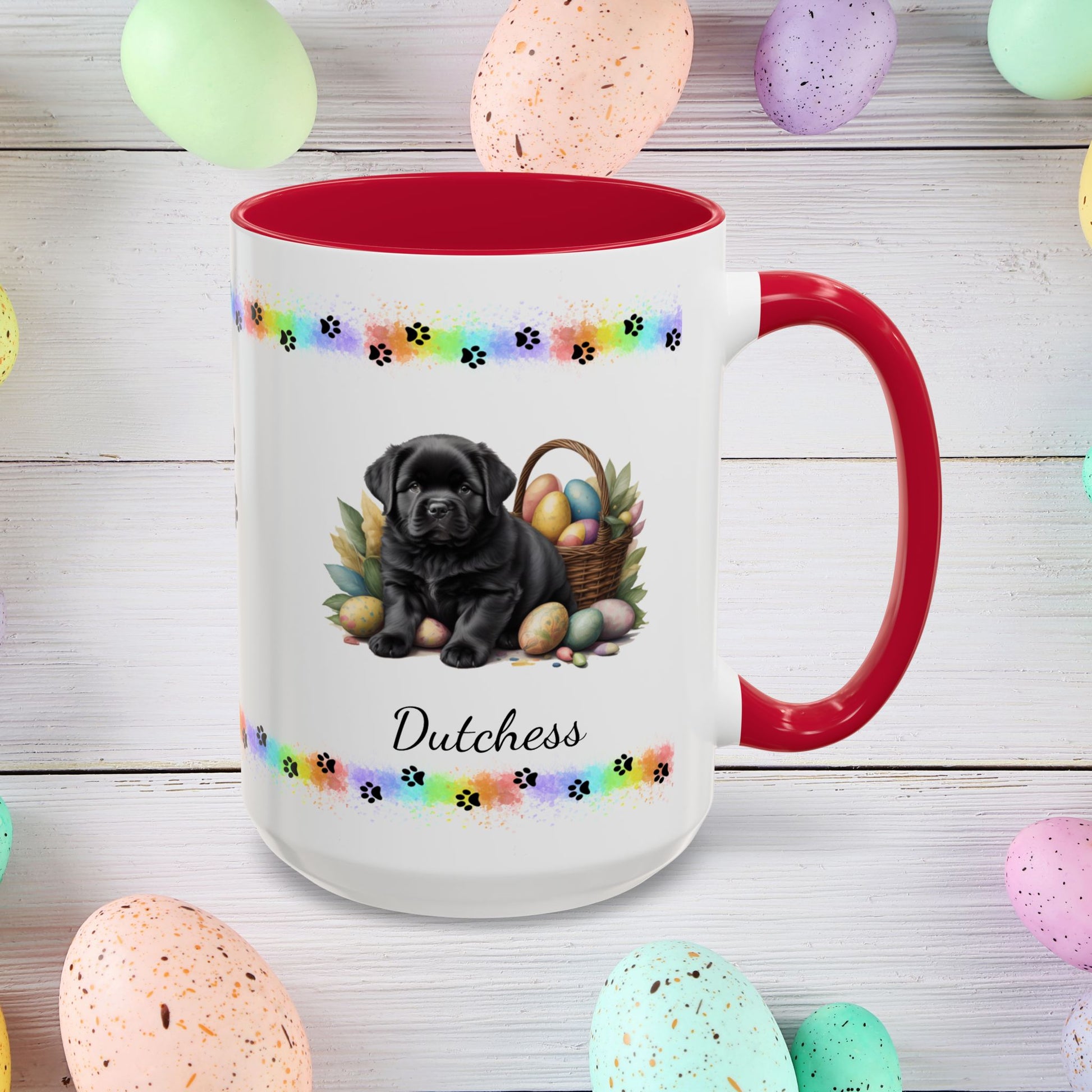 Newfoundland (Black): Personalized Easter Puppy Coffee Mug - Adorable Dog Design, Mental Health Gift, 11oz & 15oz, 12 Color Choices, Easter Gifts & Décor
