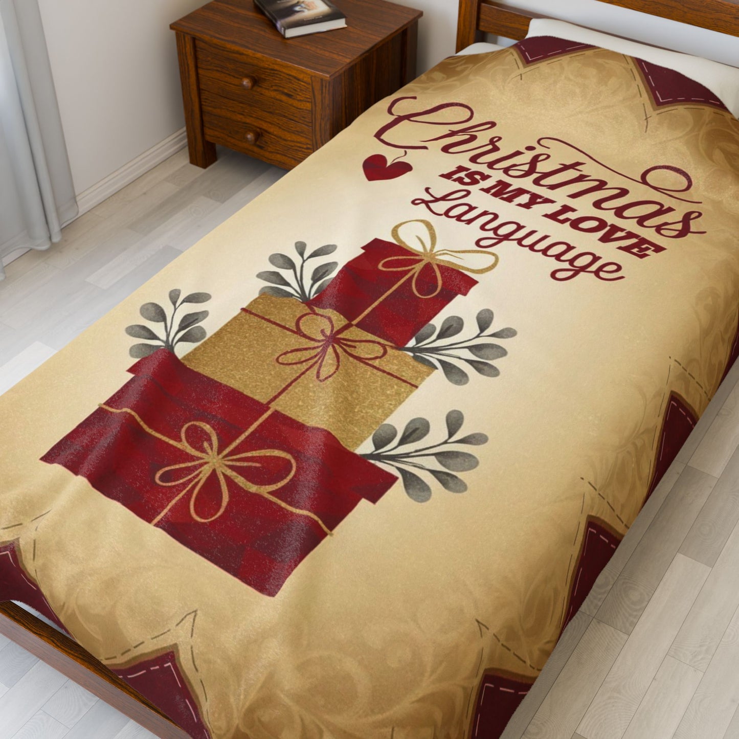 Christmas blanket “Christmas Is My Love Language” with festive winter design for cozy self-care