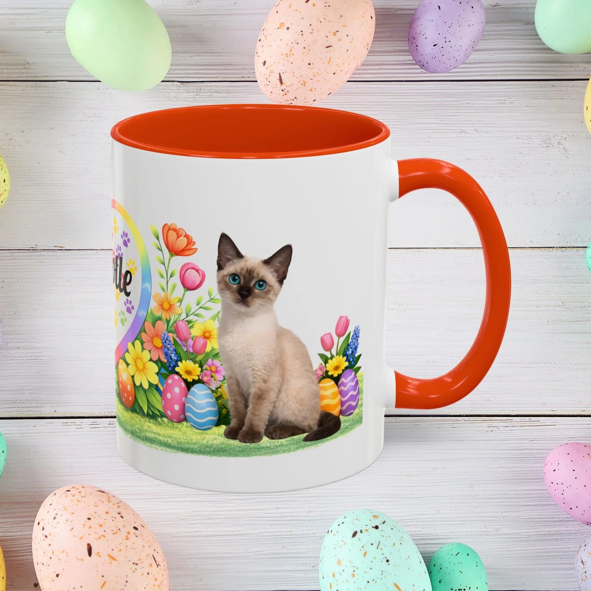 Shop our tonkinese kitten easter mug featuring the 11oz style option from MySisterIsASurvivor.