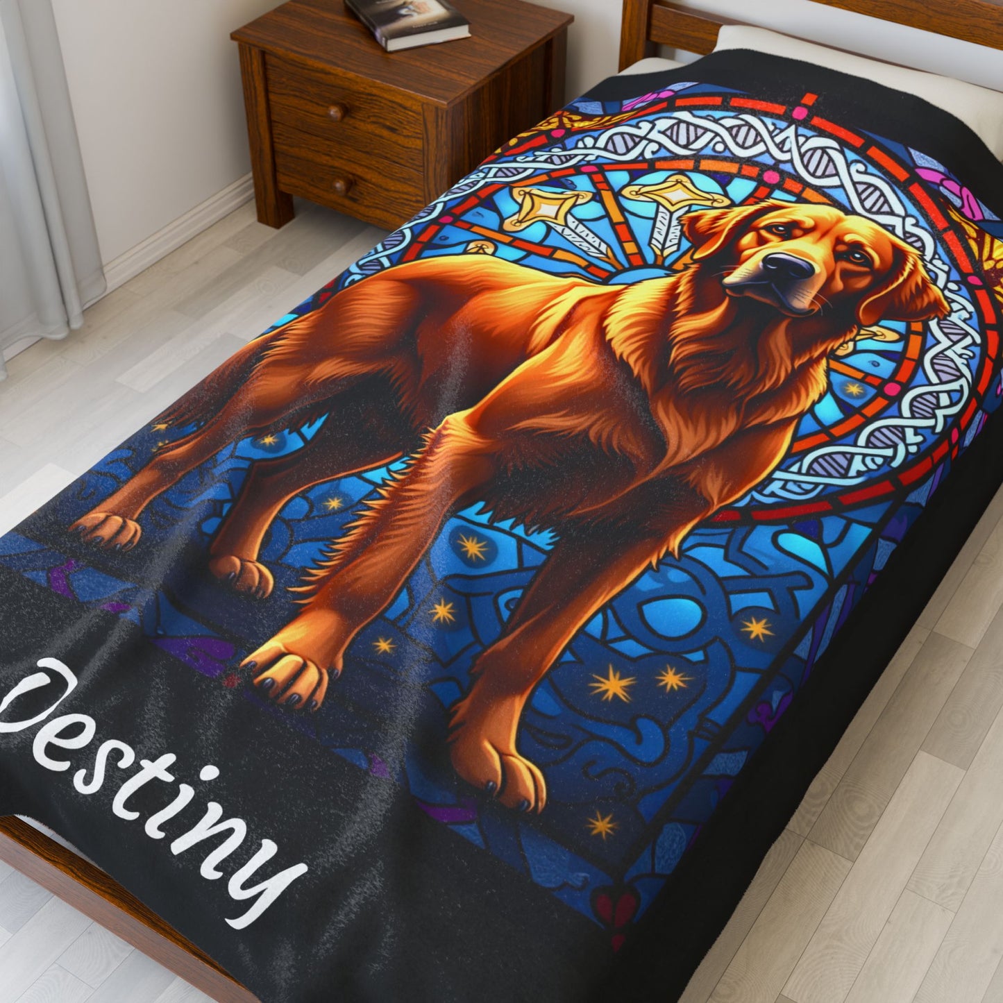 Golden Retriever Red Coat Personalized Velveteen Plush Blanket, Artistic Dog Throw, Personalized Gift