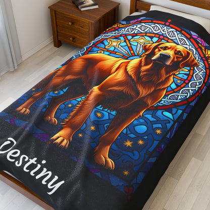 Golden Retriever Red Coat Personalized Velveteen Plush Blanket, Artistic Dog Throw, Personalized Gift