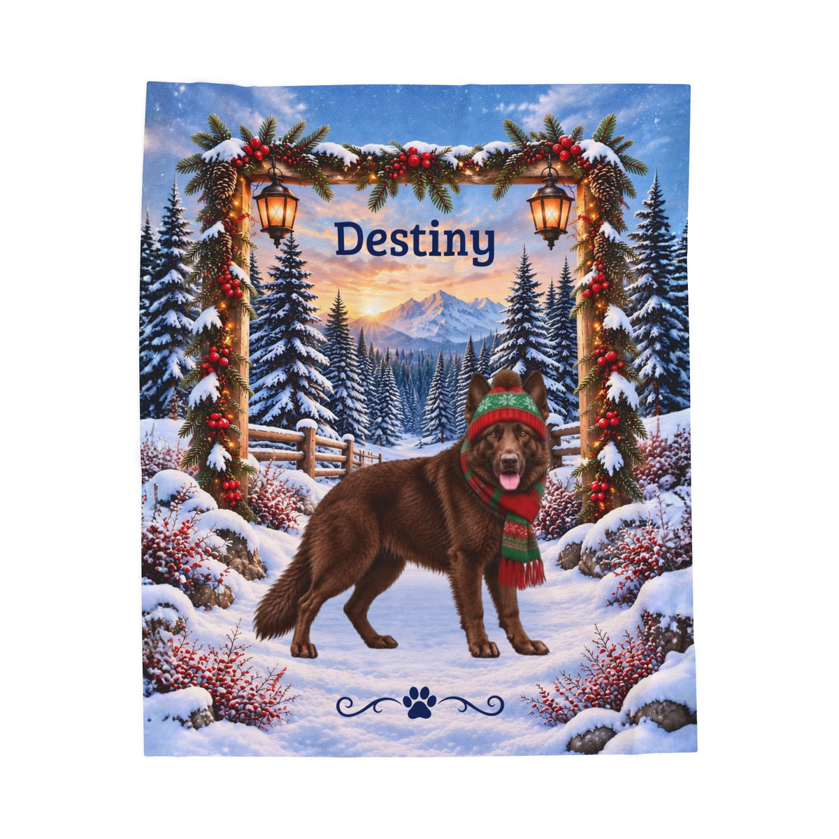 German Shepherd (Liver Coat) - Personalized Winter Woodland Throw, Custom Name Velveteen Blanket - MySisterIsAsurvor
