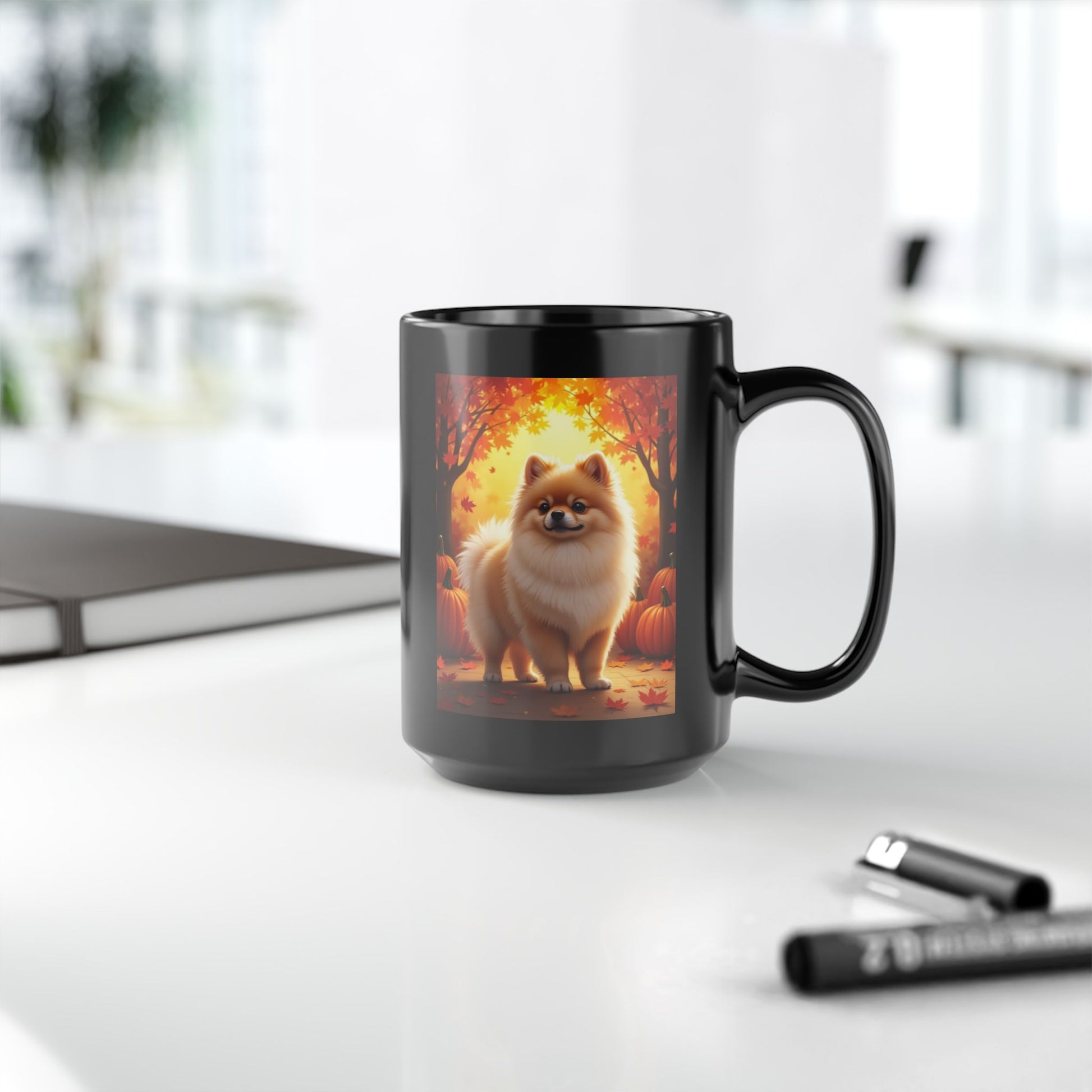 Cream Sable Pomeranian autumn coffee mug, personalized dog parent gift for cozy fall sipping