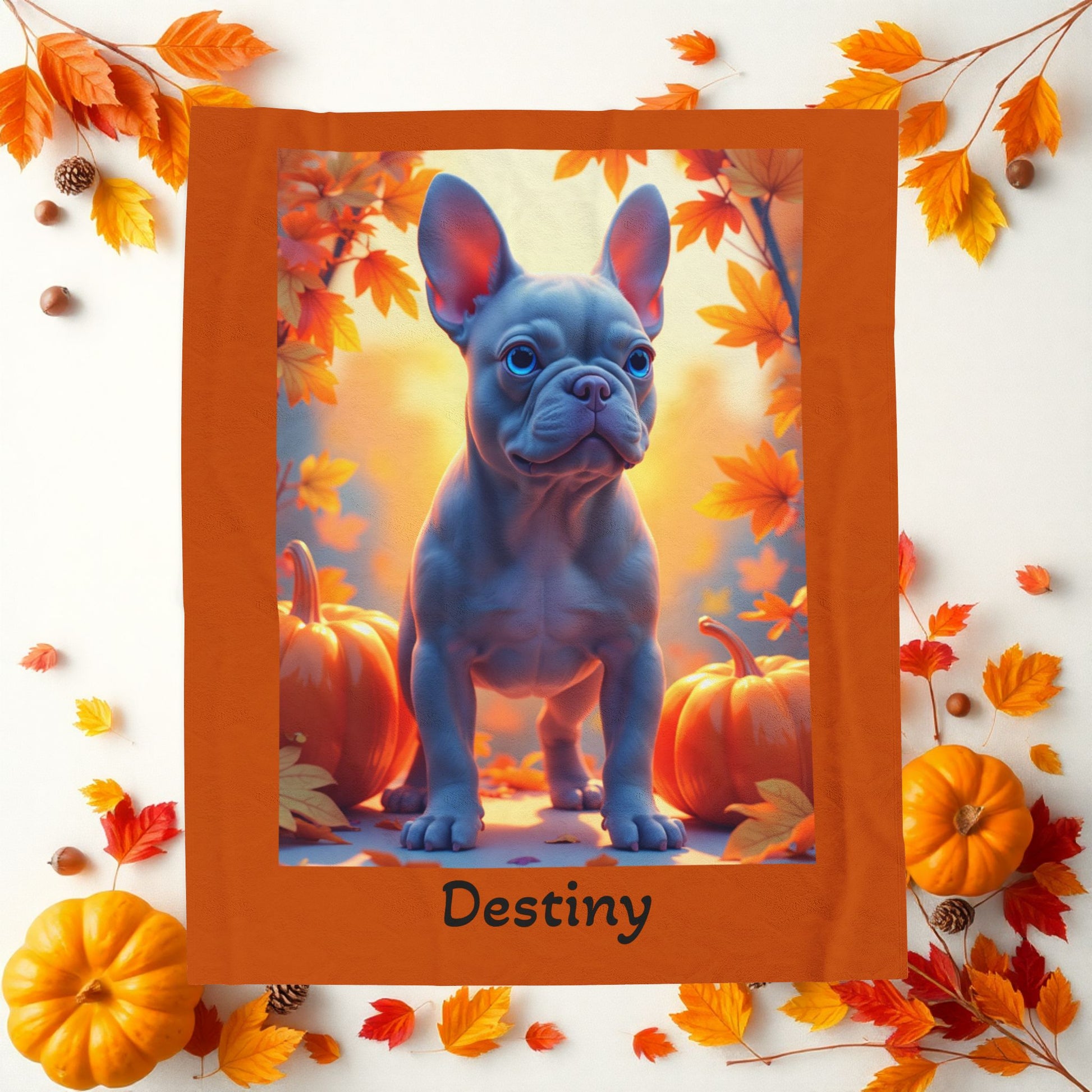 Blue French Bulldog velveteen plush blanket, cozy custom dog throw for Frenchie lovers - MySisterIsASurvivor