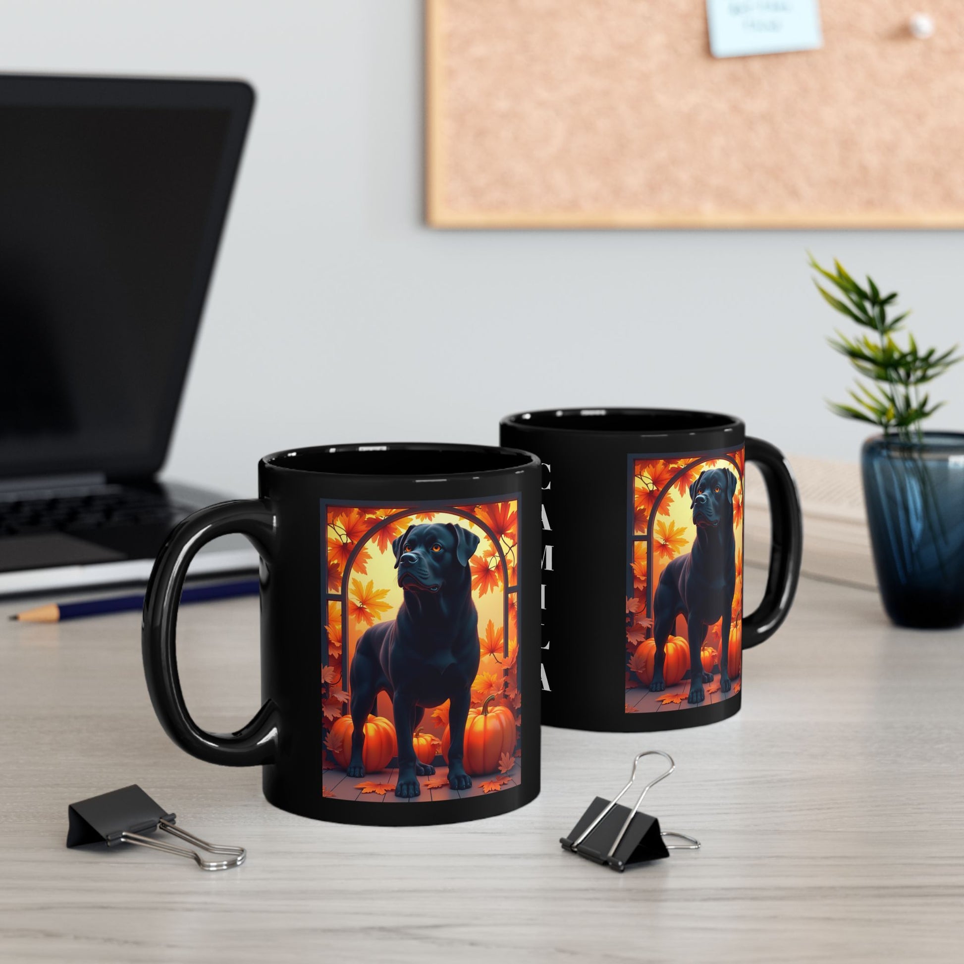 Rottweiler Black - Personalized autumn coffee mug, dog lover gift for Rottweiler fans