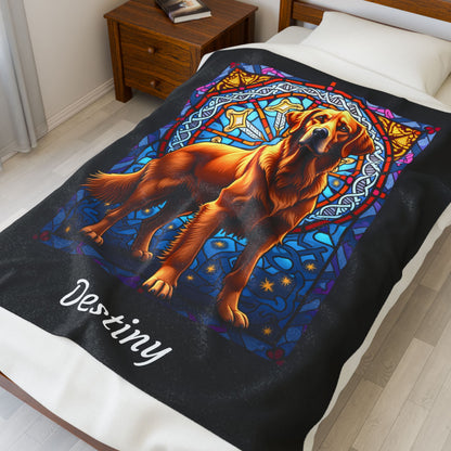 Golden Retriever Red Coat Personalized Velveteen Plush Blanket, Artistic Dog Throw, Personalized Gift