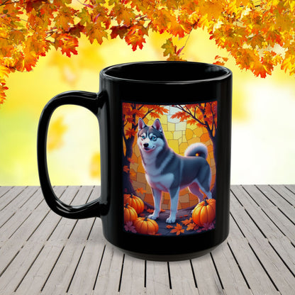 Dark Grey Siberian Husky (Blue Eyes) fall mug, custom dog lover gift for cozy seasonal drinks