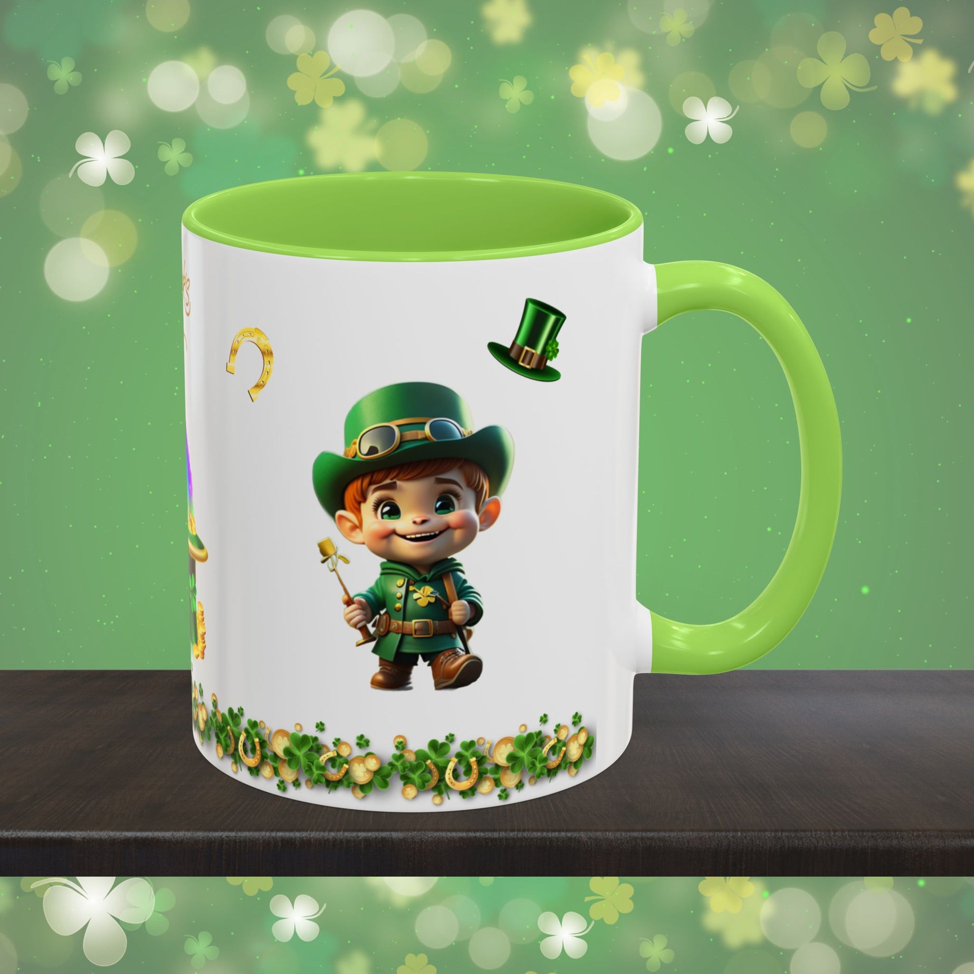 Mindful March Leprechaun: St. Patrick's Day Two-Tone Coffee Mug - Festive Ceramic Mug for Positivity & Mindfulness