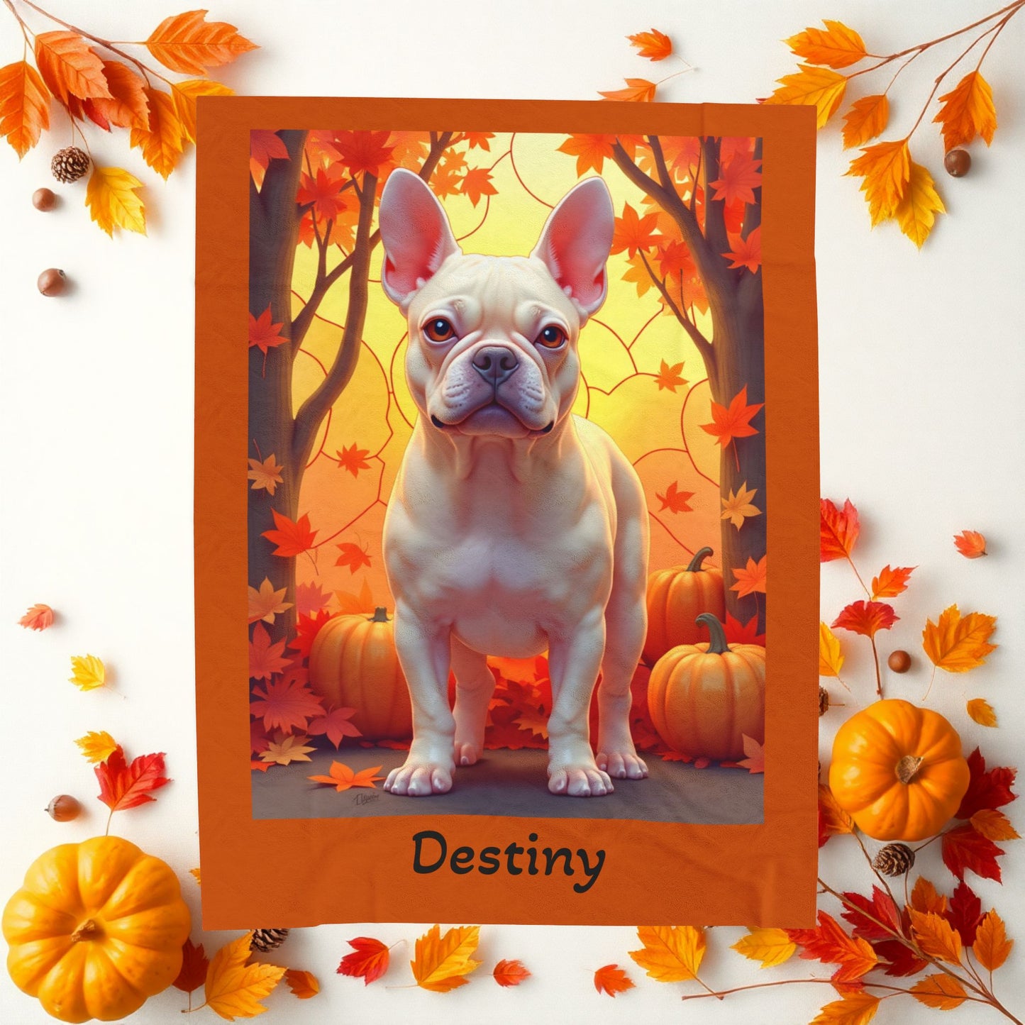 Cream French Bulldog velveteen plush blanket, cozy personalized dog throw for Frenchie owners - MySisterIsASurvivor